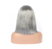 Load image into Gallery viewer, 100% Human Hair Grey Bob "TRANSPARENT" Lace Front Wig 12" Inches