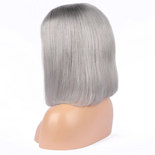 Load image into Gallery viewer, 100% Human Hair Grey Bob "TRANSPARENT" Lace Front Wig 8" Inches
