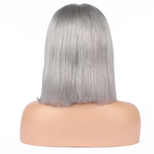 Load image into Gallery viewer, 100% Human Hair Grey Bob "TRANSPARENT" Lace Front Wig 8" Inches
