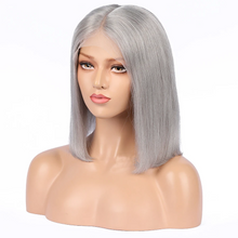 Load image into Gallery viewer, 100% Human Hair Grey Bob "TRANSPARENT" Lace Front Wig 8" Inches
