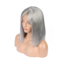 Load image into Gallery viewer, 100% Human Hair Grey Bob "TRANSPARENT" Lace Front Wig 12" Inches
